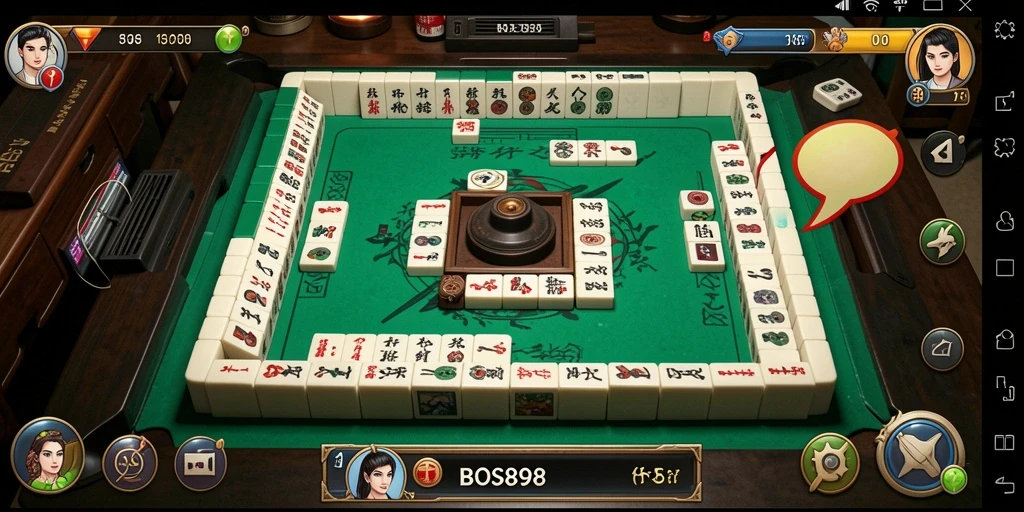 Screenshot gameplay BOS898 yang menunjukkan aksi Mahjong yang mendebarkan.