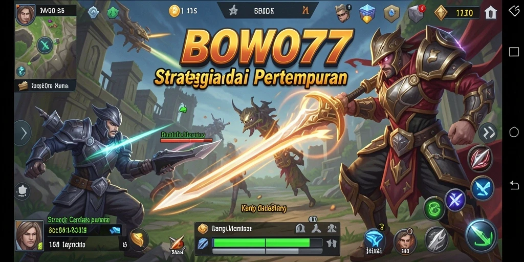 Screenshot BOWO77 menampilkan gameplay dengan strategi pertempuran yang intens.
