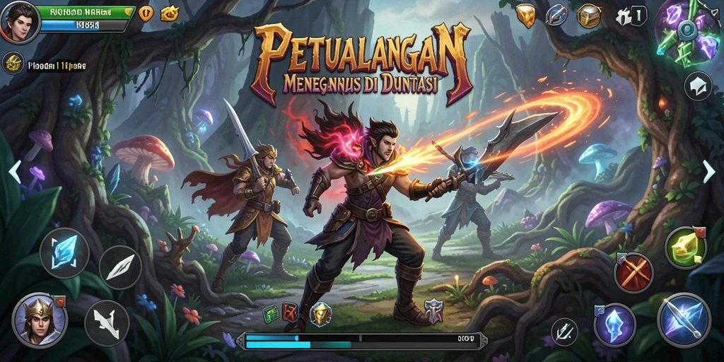 Tampilan gameplay RK88 yang sedang berlangsung dalam misi petualangan.